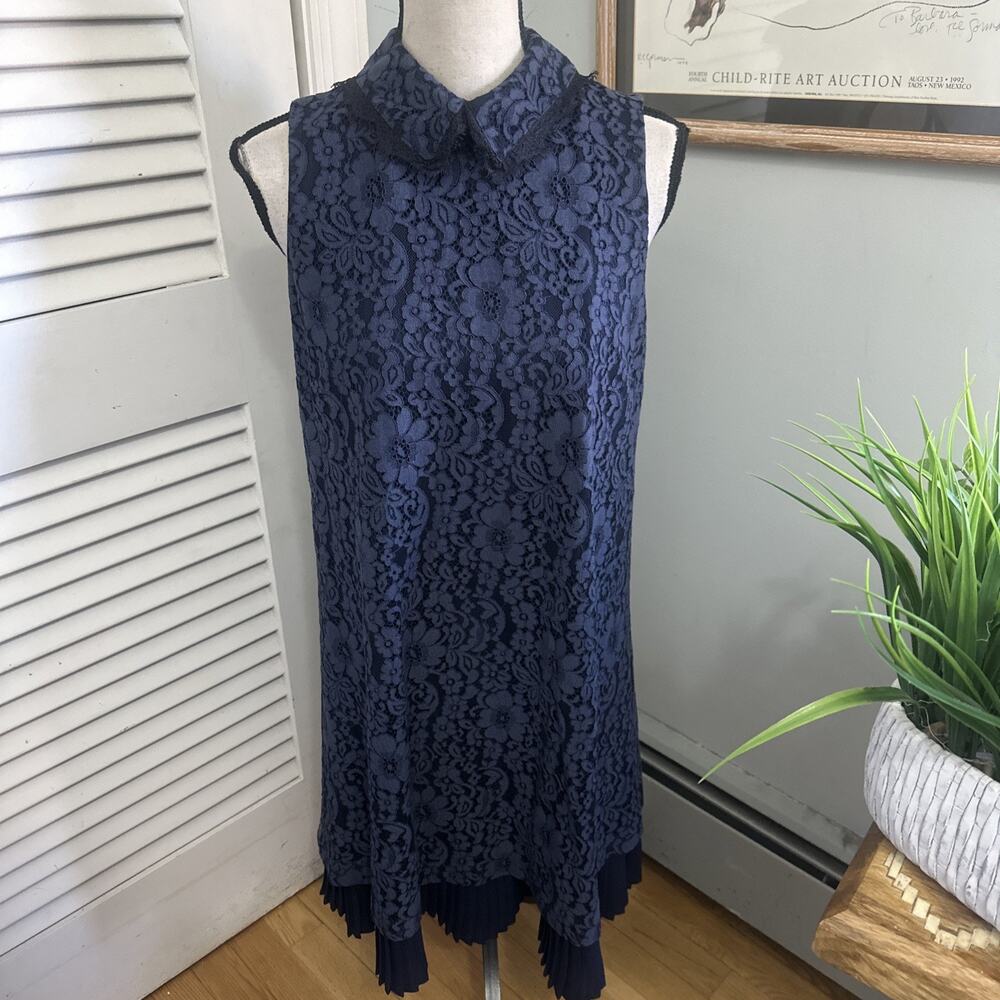Nanette Lepore Dress Womens 6 Blue Lace Collared Shift Dainty Cocktail Spring